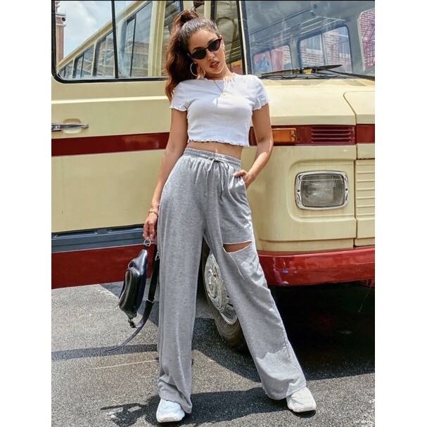 wide leg garterized pants, Women's Fashion, Bottoms, Other Bottoms on ...