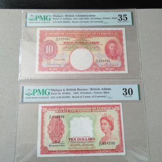 1941 King & 1953 Queen $10 PMG 35/30 VF notes
