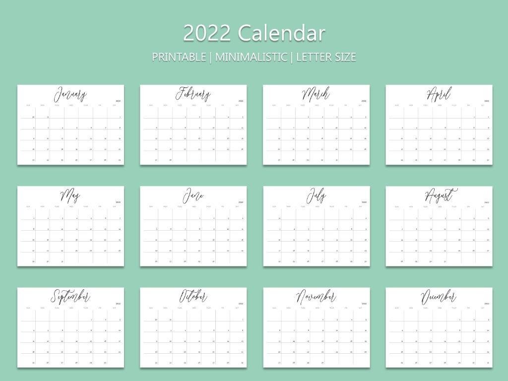 2022 Monthly Calendar | PDF Printable | Landscape | US Letter Size ...