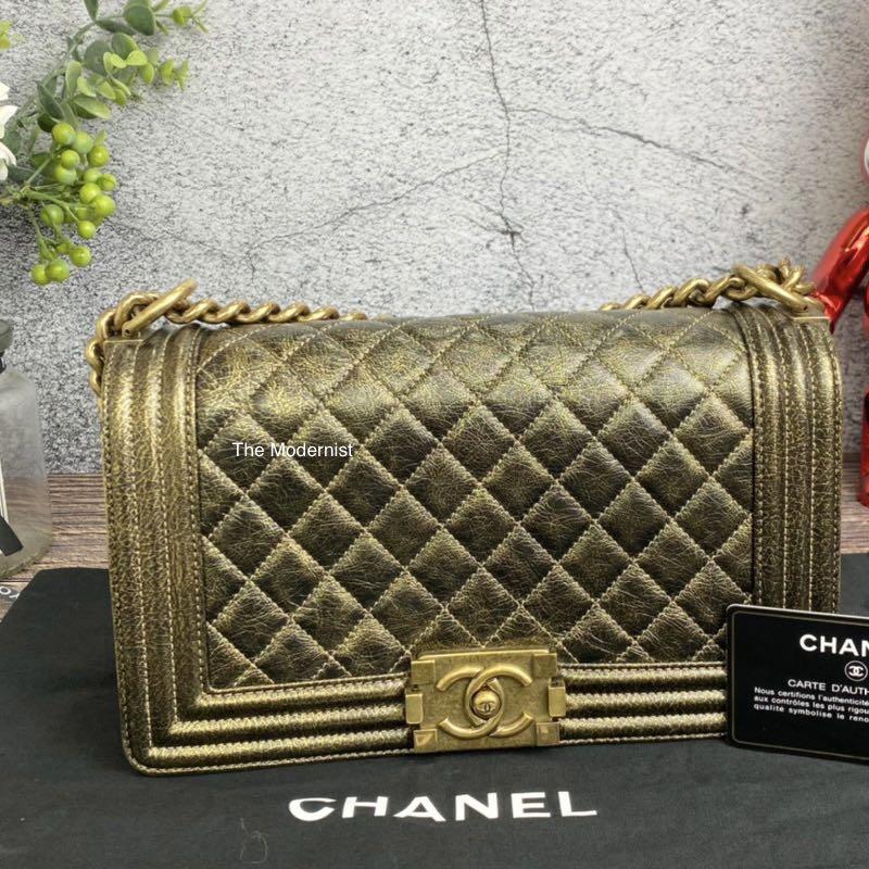 Authentic Chanel Antique Gold Medium Boy Bag Gold Hardware Luxury Bags Wallets on Carousell