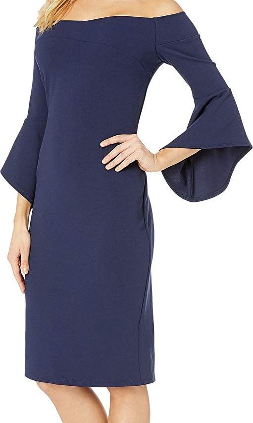 CHRISTMAS SALE Bebe Navy Blue Off Shoulder Flowy Sleeves Dress