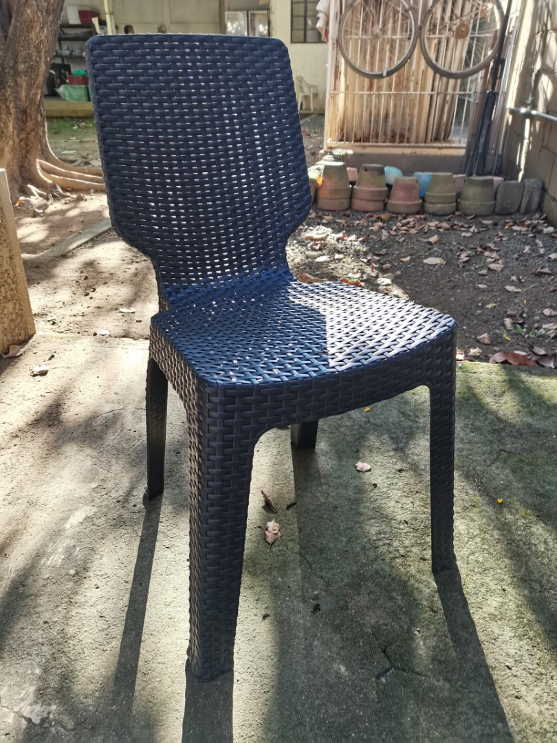 Black plastic chair rattan/weave design, Furniture & Home Living