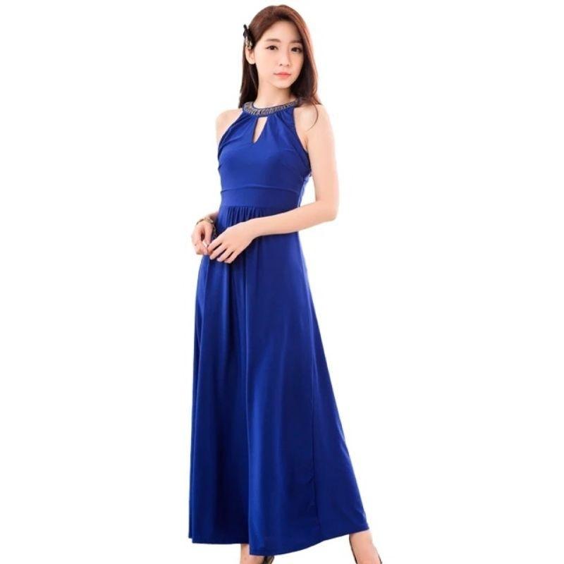 solid blue maxi dress