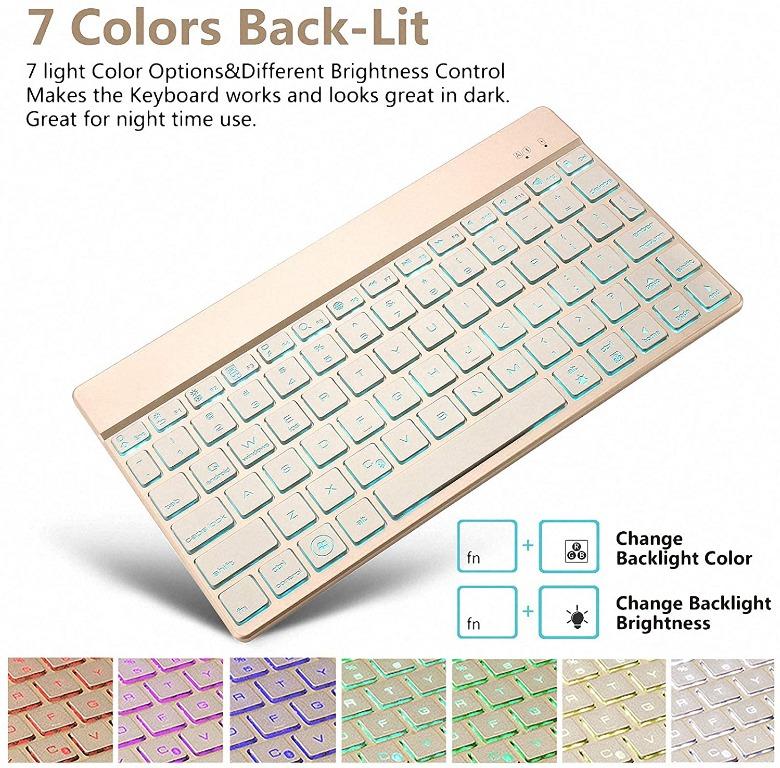 Bluetooth Keyboard, KVAGO Backlit Wireless Keyboard with 7 Colors