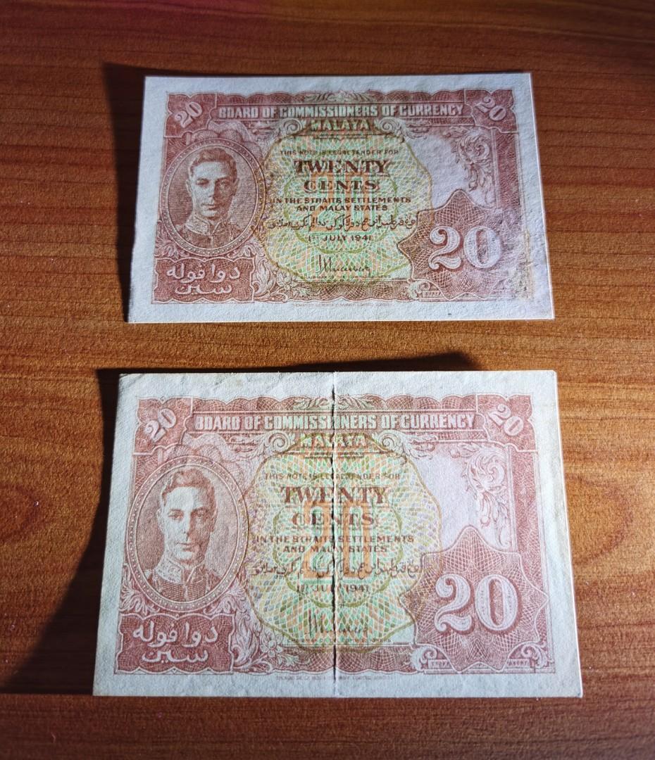 BOCOC Malaya 1941 1,5,10,20,50 Cents Rare Old Note Collection 马币