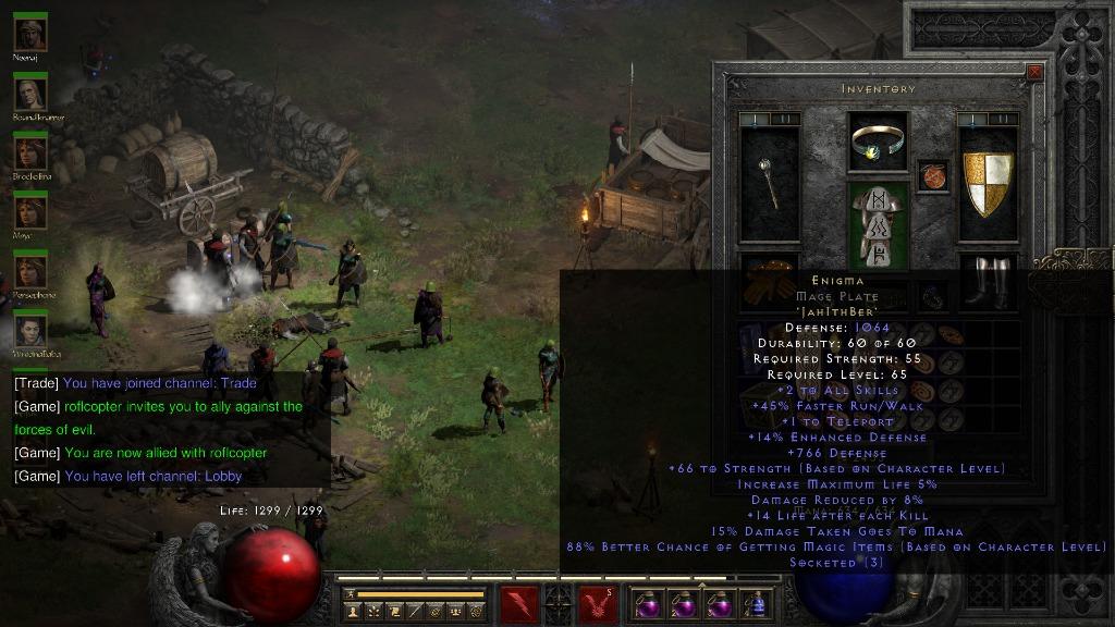 Diablo 2 resurrrected softcore Enigma mage plate superior 14ed base PC