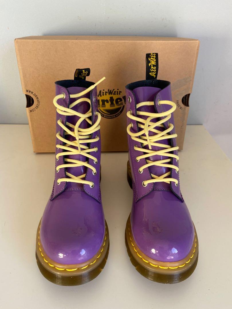 DR. MARTENS PASCAL IN BRIGHT PURPLE ACID YELLOW PATENT LAMPER Women s Fashion Shoes on Carousell