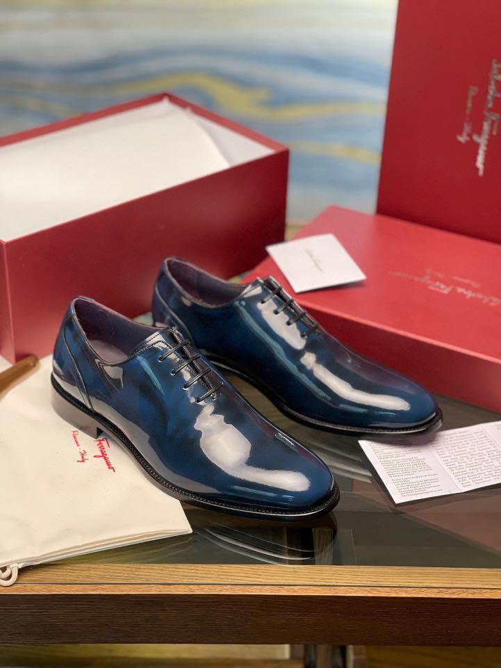 Salvatore Ferragamo Navy Blue Leather Slip On Loafers Size 42.5 Salvatore  Ferragamo
