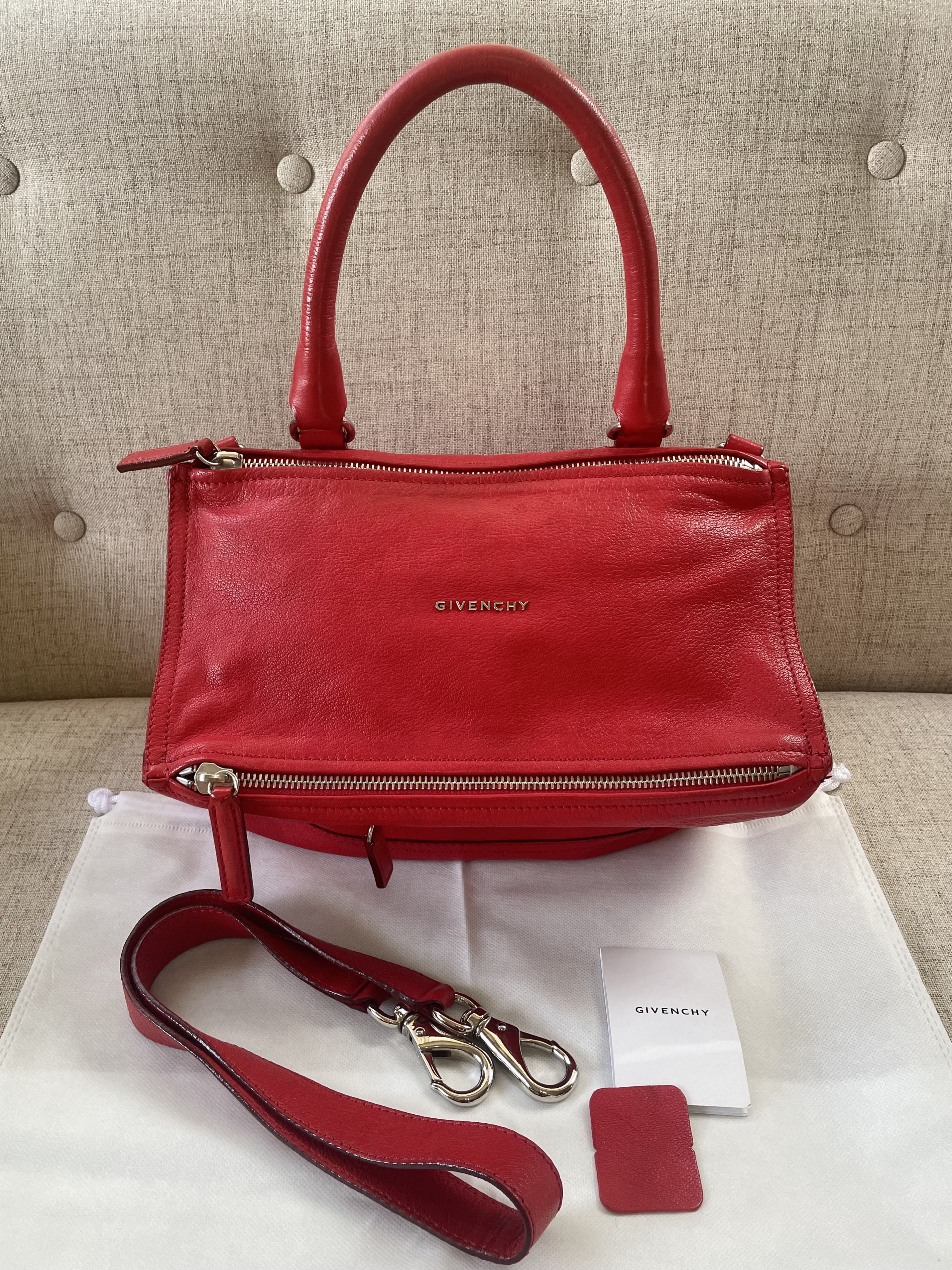 Givenchy Pandora Red SHW Medium Goatskin, Luxury, Bags & Wallets on  Carousell