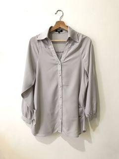 Grey Button Up Korean Blouses