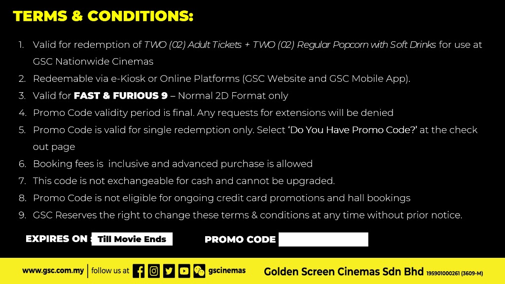 Gsc 2 Tickets 2 Popcorn Combo Set For The Fast Furious 9 Movie Tickets Vouchers Gift Cards Vouchers On Carousell