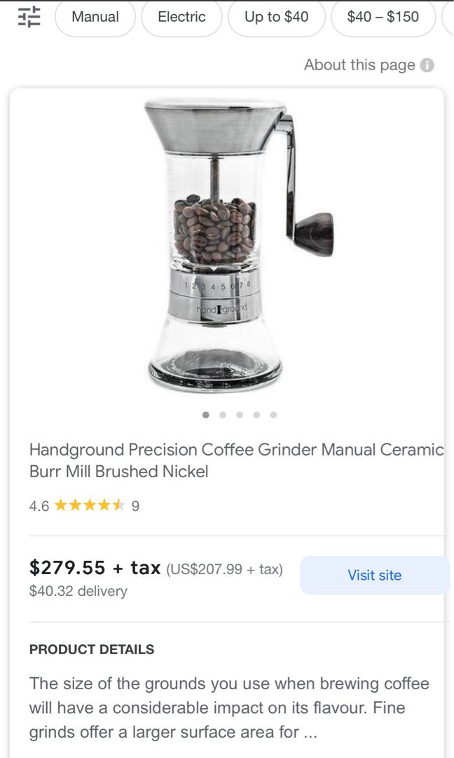 HandGround coffee grinder new burr system, TV & Home Appliances