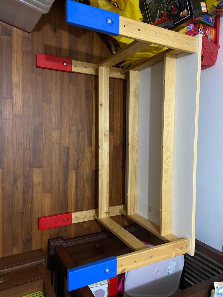 IKEA solid pine desk with storage box (rollers), Furniture & Home