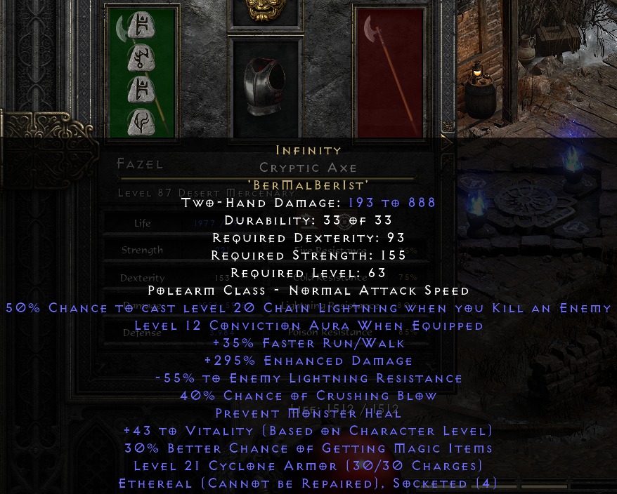 'Infinity' Runeword (Eth Cryptic Axe) Diablo II Resurrected (D2R