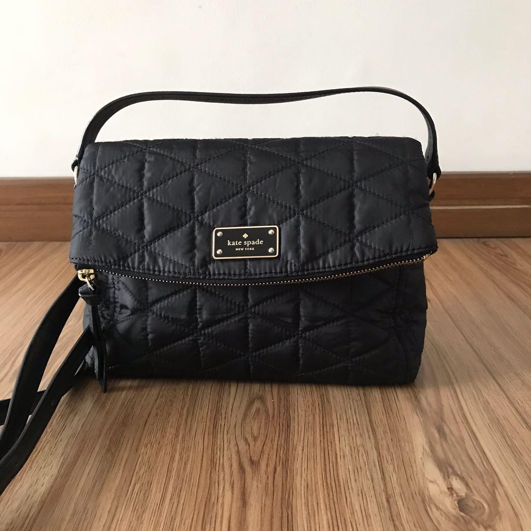 Kate Spade Black Quilted Nylon Shoulder/Crossbody Handbag Used ONCE only,  Women's Fashion, Bags & Wallets, Cross-body Bags on Carousell