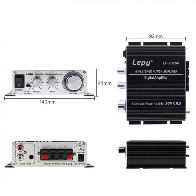 Amplificateur Audio Mini LEPY LP-2020A - Classe T, Entrée RCA, LED Bleue - Alimentation Incluse