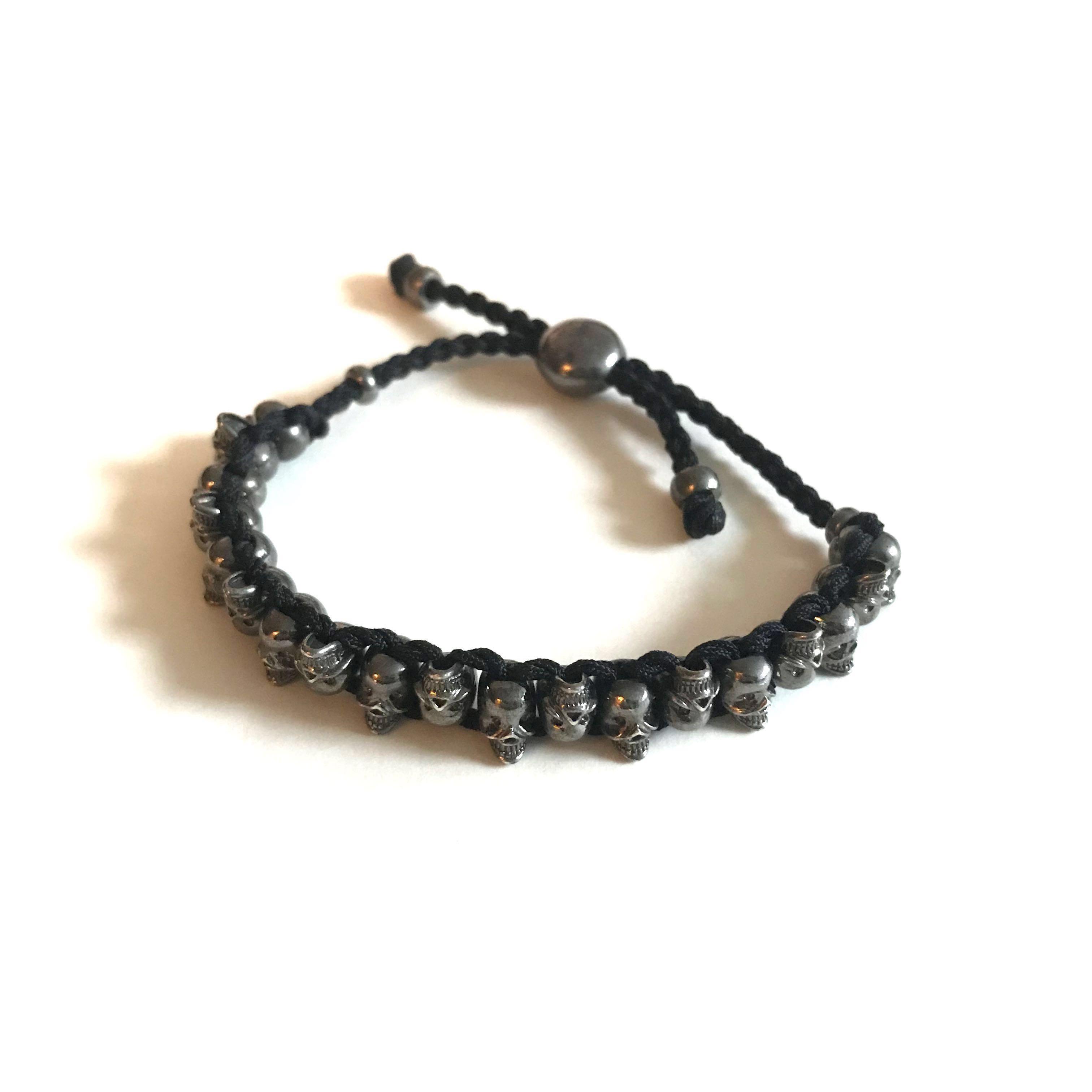 Links of London Skull Sterling Silver Friendship Bracelet Black
