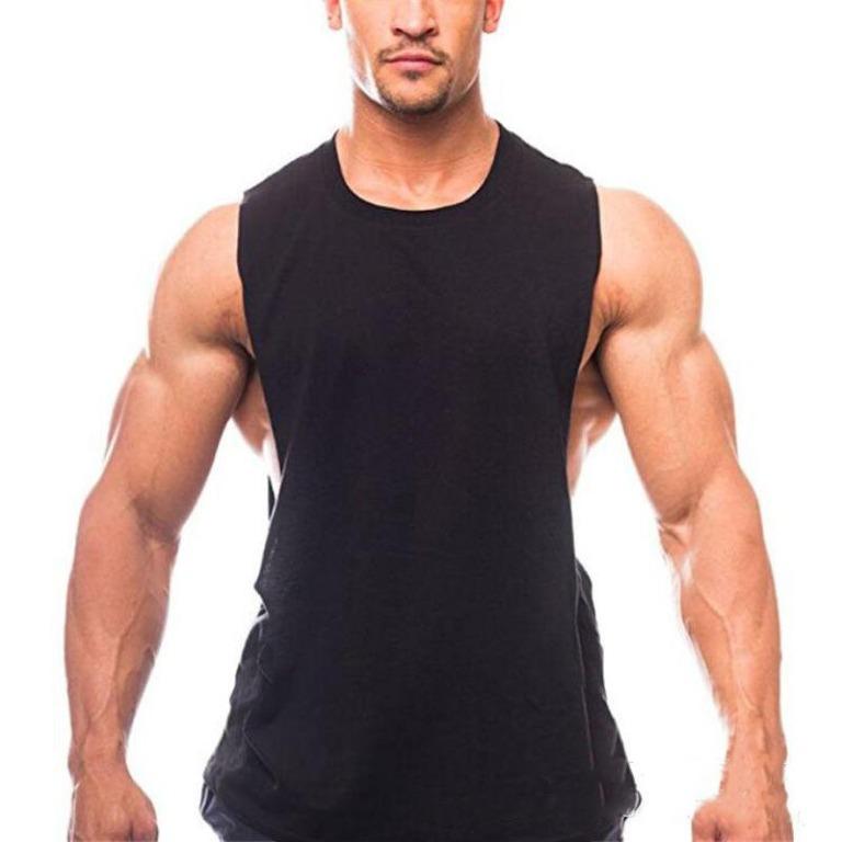M L XL Men Singlet Plain Color Cotton Drop Arm Tank Top for Gym Sports Home Casual Wear