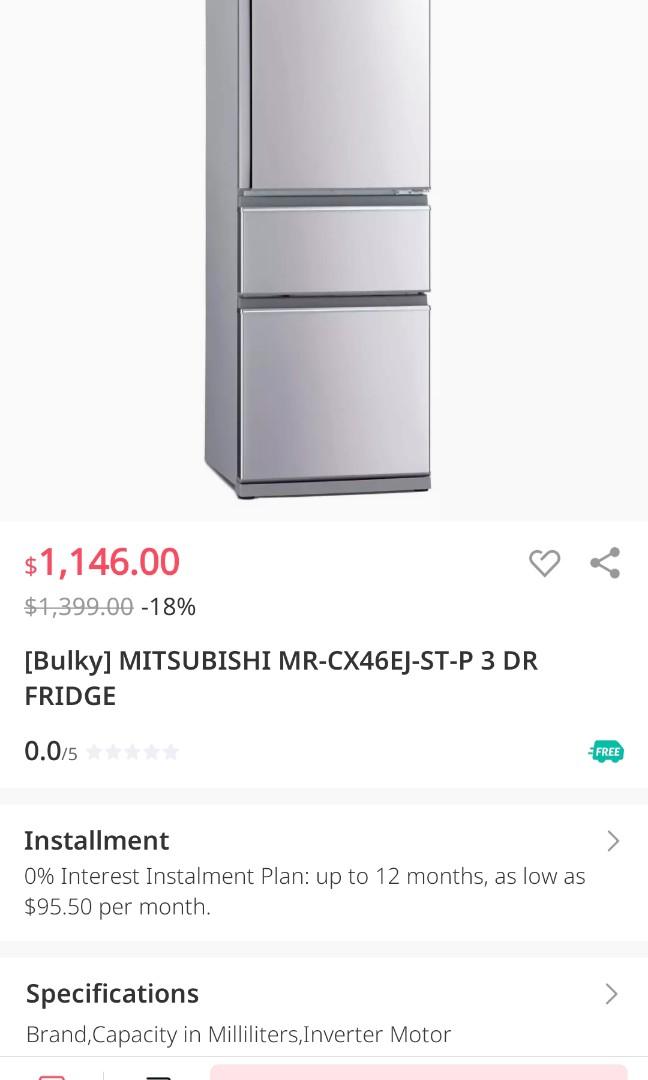 Mitsubishi MRCX46EJ 402L 3DOOR FRIDGE, TV & Home Appliances, Kitchen