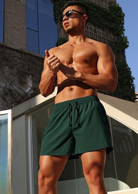 M L XL Men Plain Shorts with Inner Lining for Gym Sports Casual