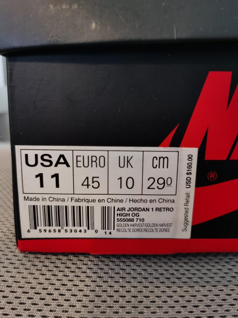 Nike air jordan 1 retro high wheat size us 11 original