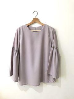Purple Trumpet Sleeves Blouse