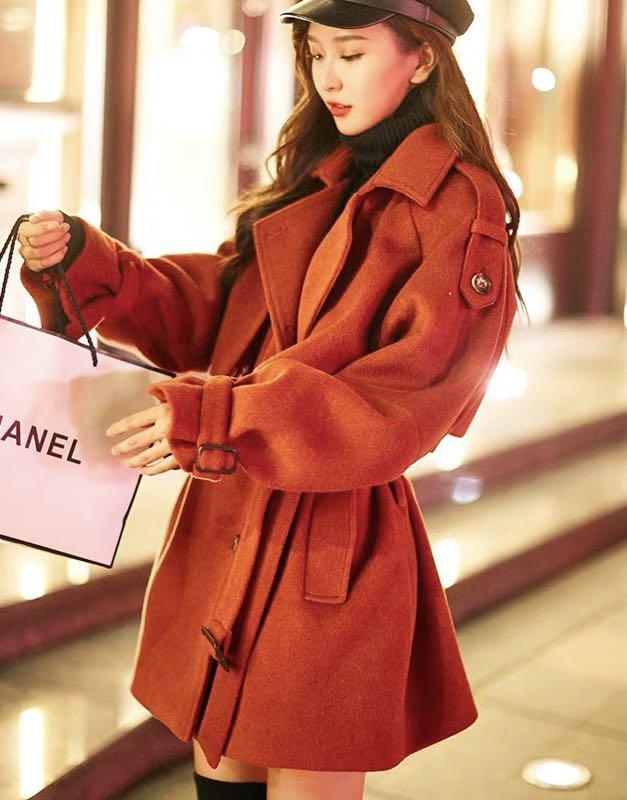 Rust trench coat style winter jacket wool blend