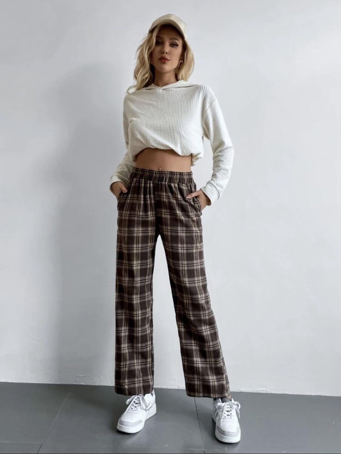 High Waist Plaid Straight Leg Pants | SHEIN USA