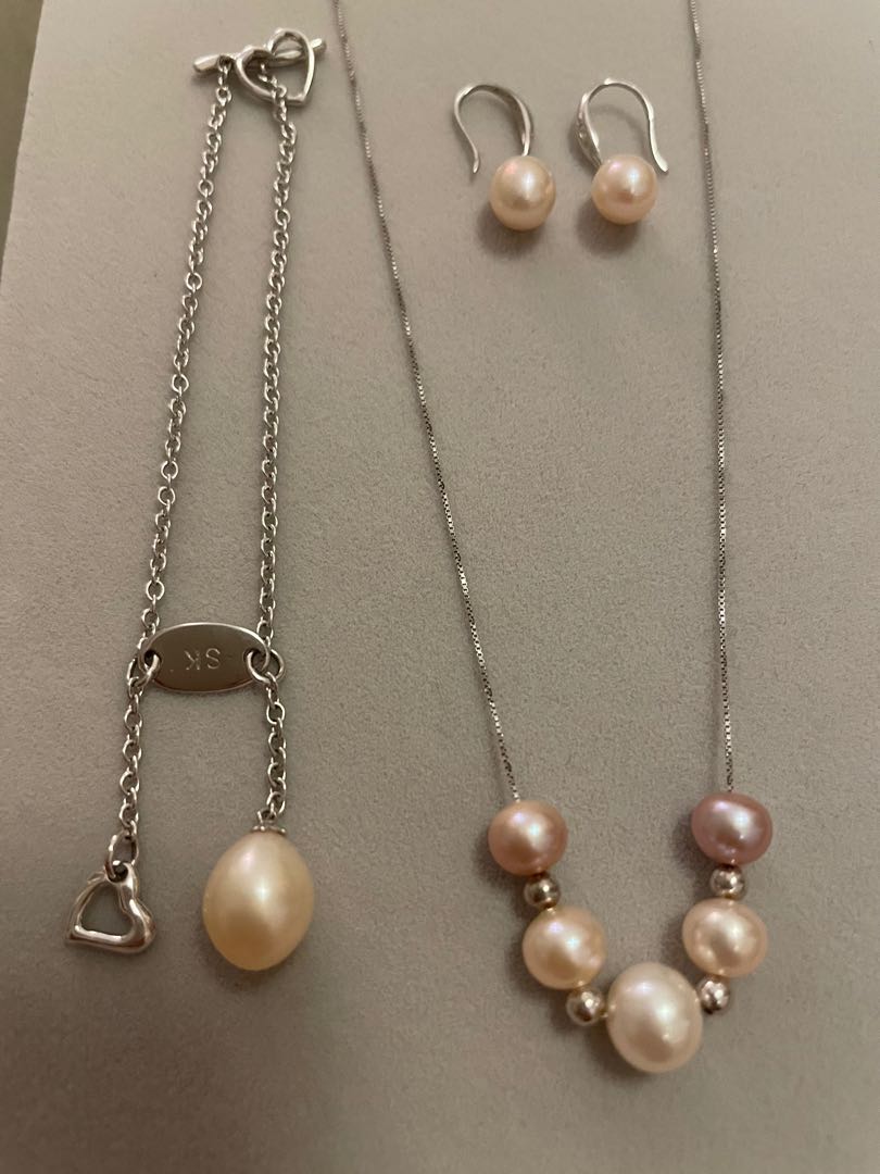 SK pearl set white gold, Women's 