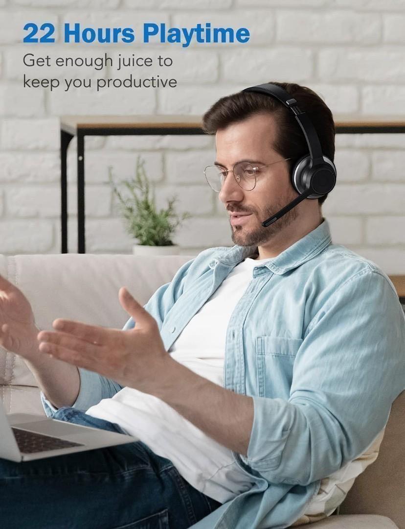 Soulsens Wireless Headset with 22H Playtime Wireless V5.0 Headphones HiFi Stereo Sound Lightweight Foldable Headset with Mic for Online Class Home