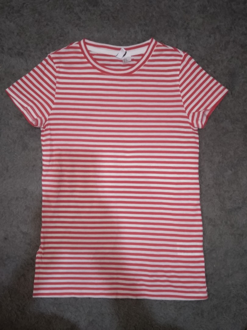Stripes Tee H\u0026M Red White, Fesyen 