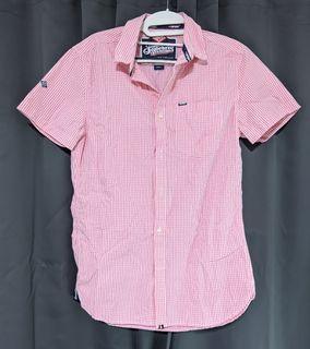 Superdry London Button Down Shirt Hartwell Pink Gingham Short Sleeve (Checkered Pink) S size