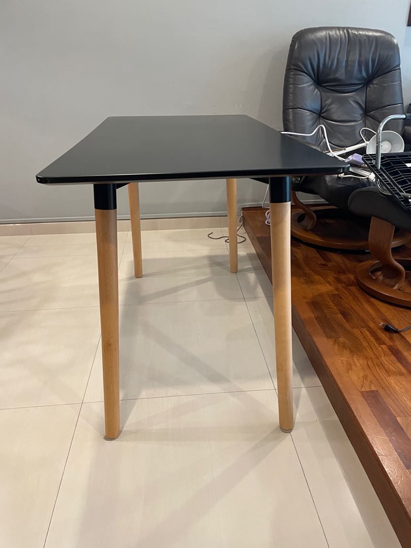 Black table with wooden leggings 1200mm x 600mm x 730mm, Furniture ...