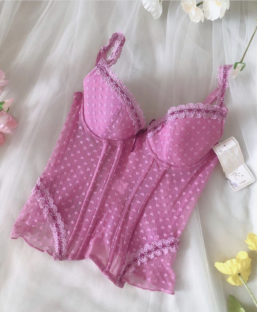 Vintage Rene Rofe Pink Heart Bustier Corset top, Women's Fashion, Tops ...