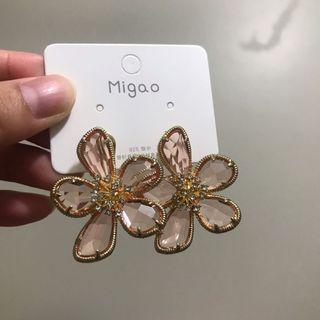 重工 水晶 花朵 耳環