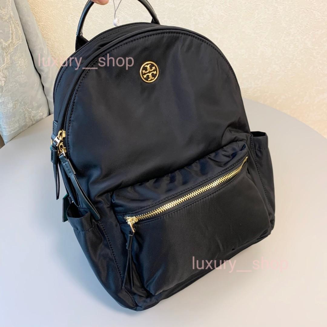 Tory burch backpack piper metal logo double nylon zip backpack bag