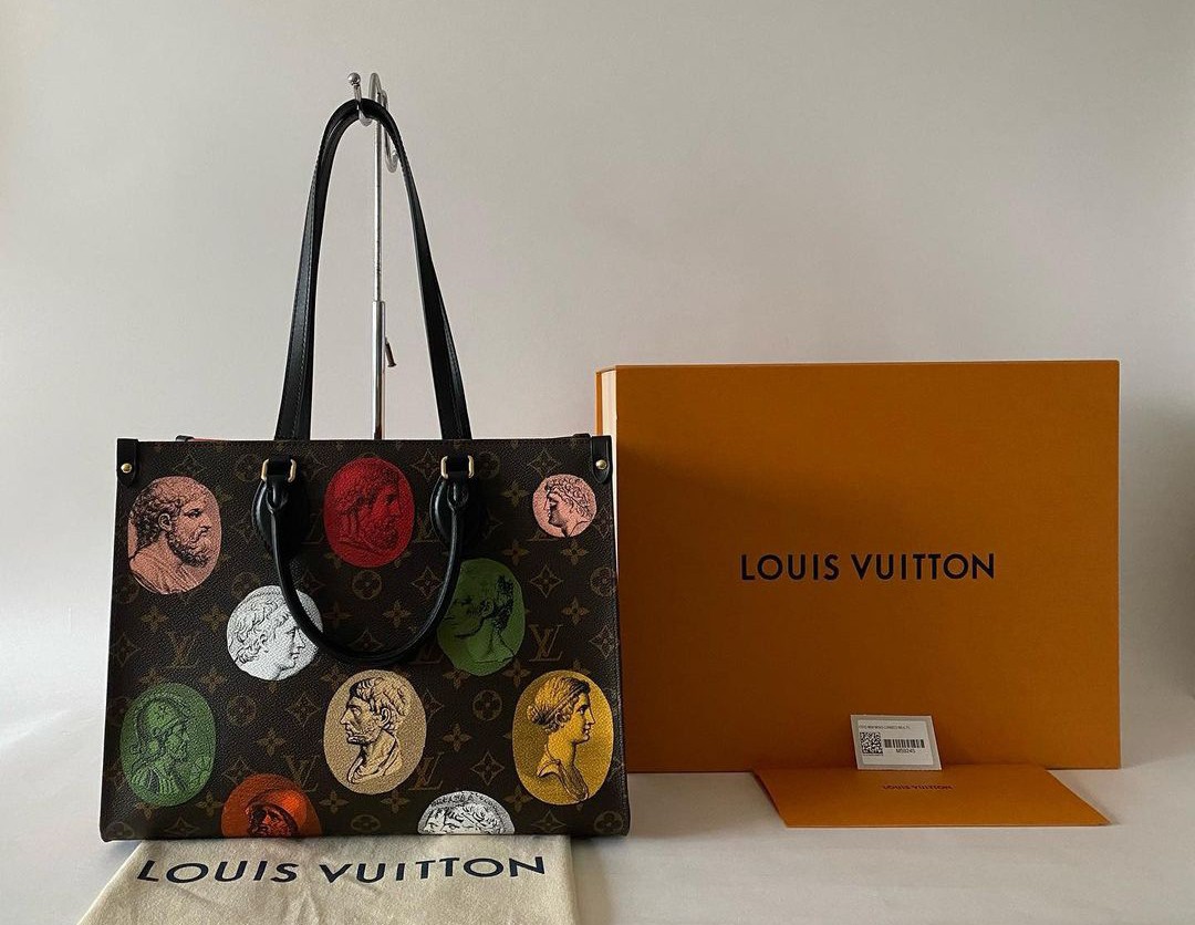 Louis Vuitton Brown Cameo Monogram Coated Canvas Neverfull mm Gold Hardware, 2021 (Like New), Brown Womens Handbag