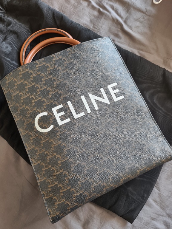 CELINE Triomphe Canvas Calfskin Mini Vertical Cabas Tan 580958