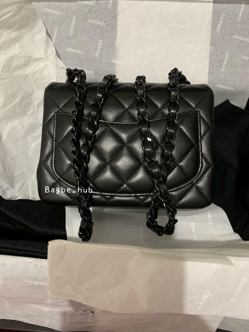 Chanel Mini square flap bag so black 17cm絕版, 名牌, 手袋及銀包- Carousell
