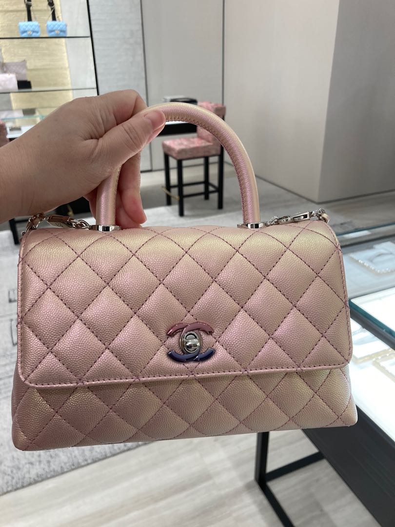 Chanel Small Coco Handle Pink Iridescent, Women's Fashion, Bags