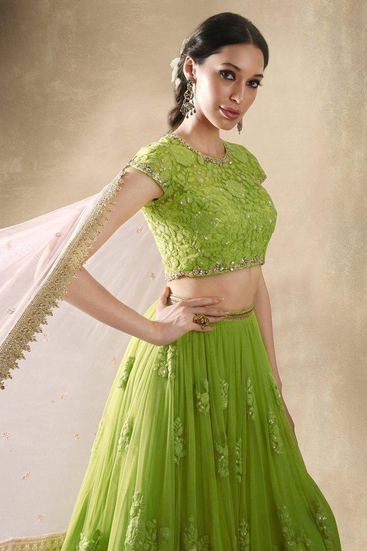 Raw Silk Parrot Green Lehenga Choli for Indian Bridal Wear - Default Title