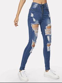 Distressed Ripped Dark Blue Denim Jeans