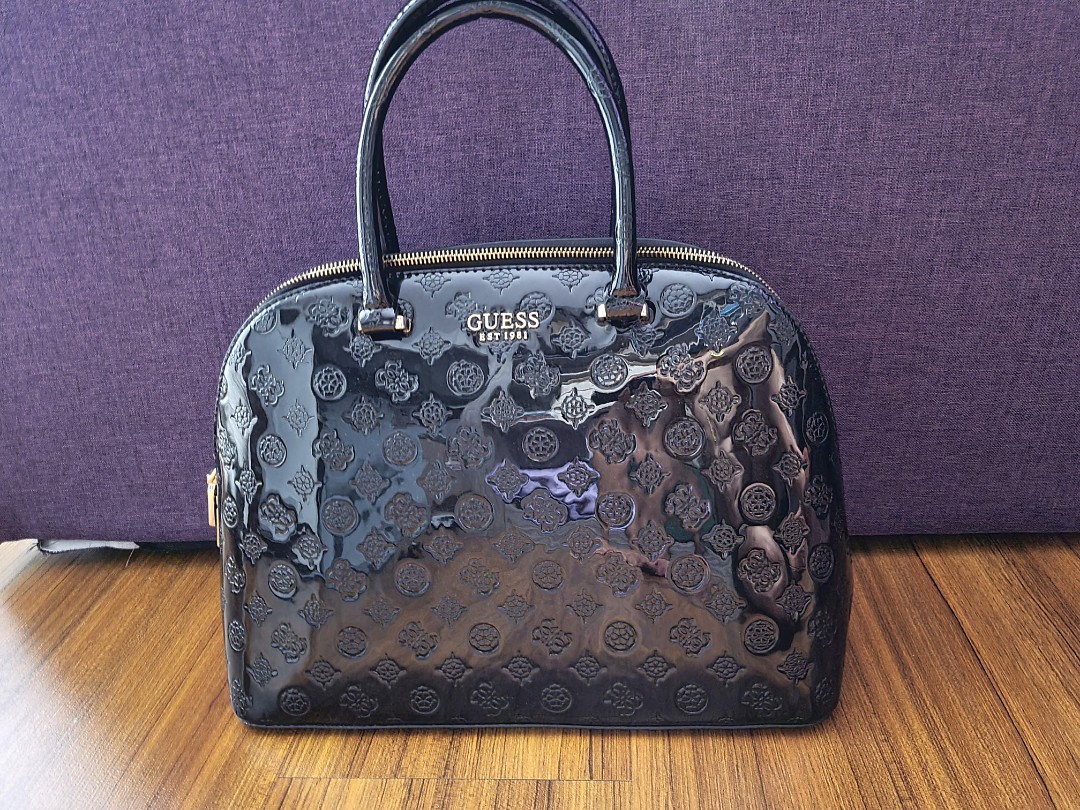 Guess Black Peony Shine Large Dome Satchel