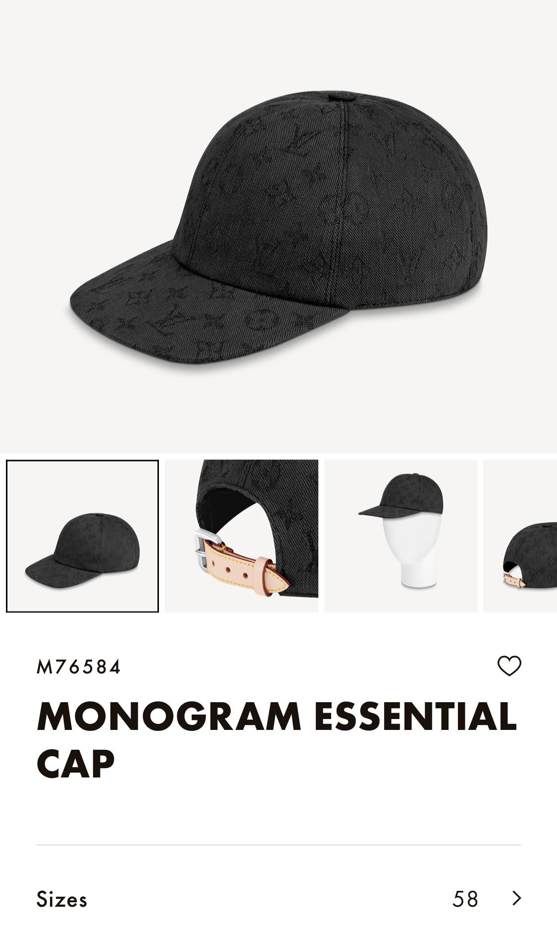Louis Vuitton Size 60 Black Monogram Essential Baseball Cap Hat Leather  ref.492501 - Joli Closet
