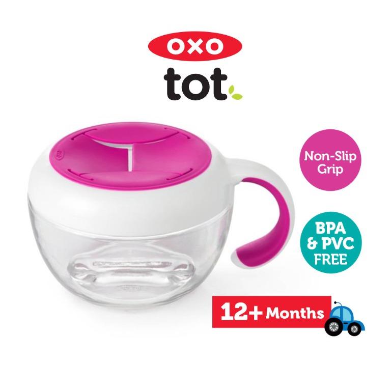 OXO Tot Flippy Snack Cup with Travel Lid Pink 掀蓋零食杯 粉紅色, 傢俬＆家居, 廚具和