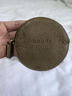 RARE Vintage Gucci Couro Two-tone Round Coin Purse (Moss grey/brown)
