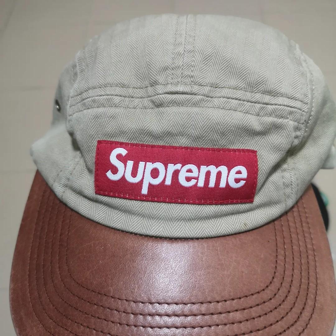 Supreme leather camp cap hot sale