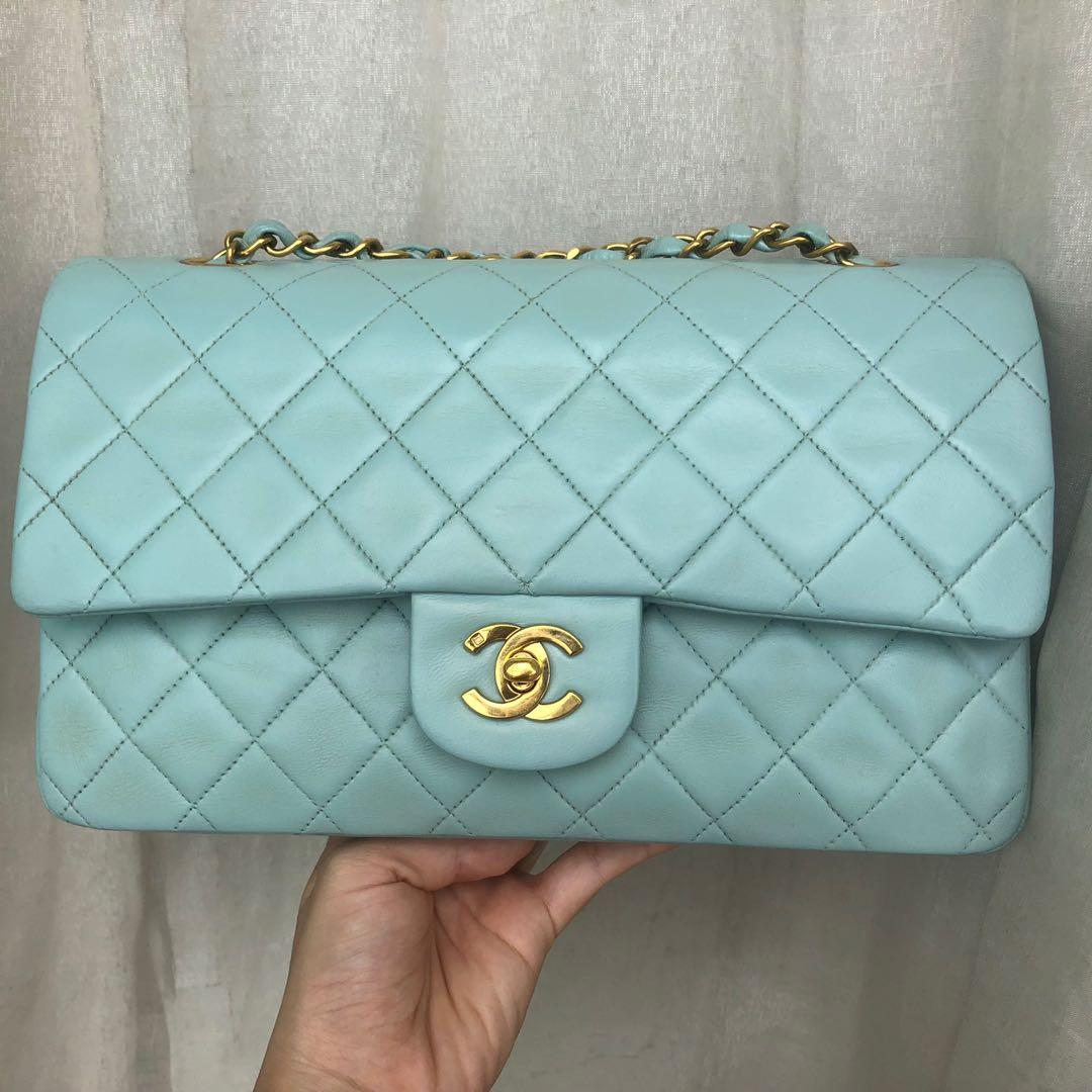 CHANEL Caviar Quilted Small Double Flap Light Blue 1313212 | FASHIONPHILE