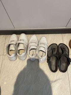 Washed school shoes and Birkinstock sandles