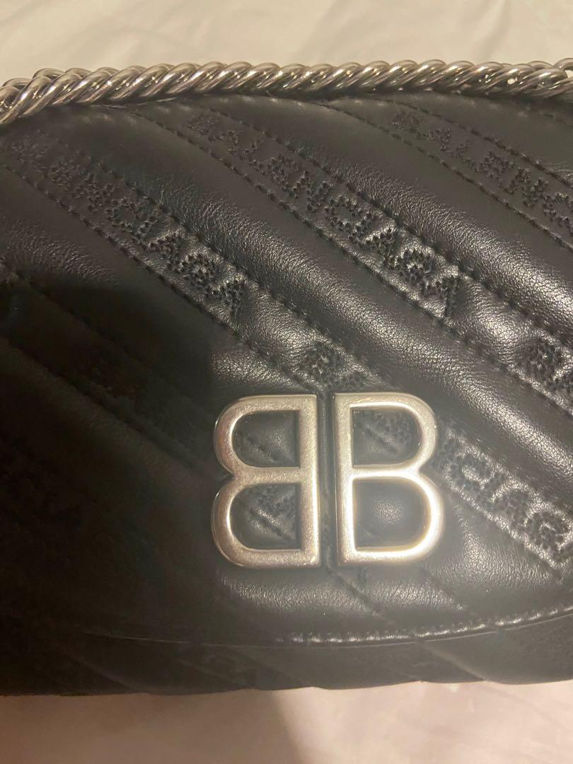BALENCIAGA Nappa BB Monogram Embossed Small Triplet Chain Bag Silver  1162295